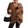thumbnail image 3 of Womens Oversized Cable Knit Cardigan Sweater Button Front V Neck Long Sleeve Soft Warm Casual Outerwear for Fall Winter Daily Wear Ladies Top, S, 3 of 6