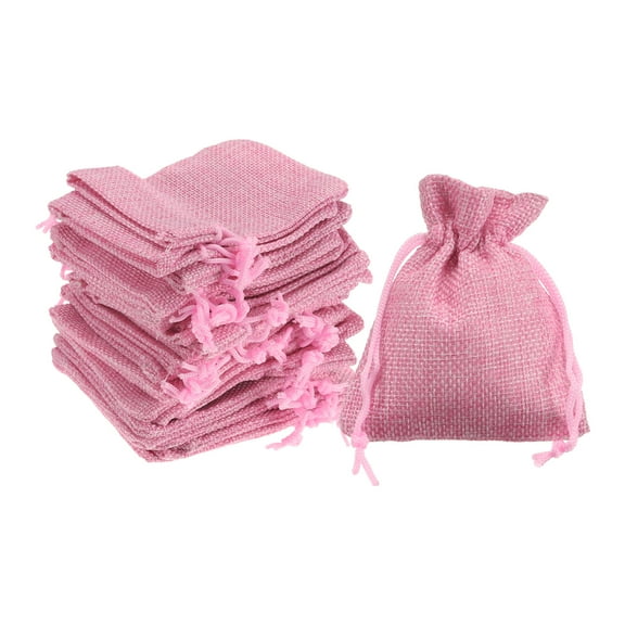 REGALWOVEN Burlap Gift Bags with Drawstring Linen Sacks Jewelry Gift Pouches for Wedding Birthday Pink 3.00 in
