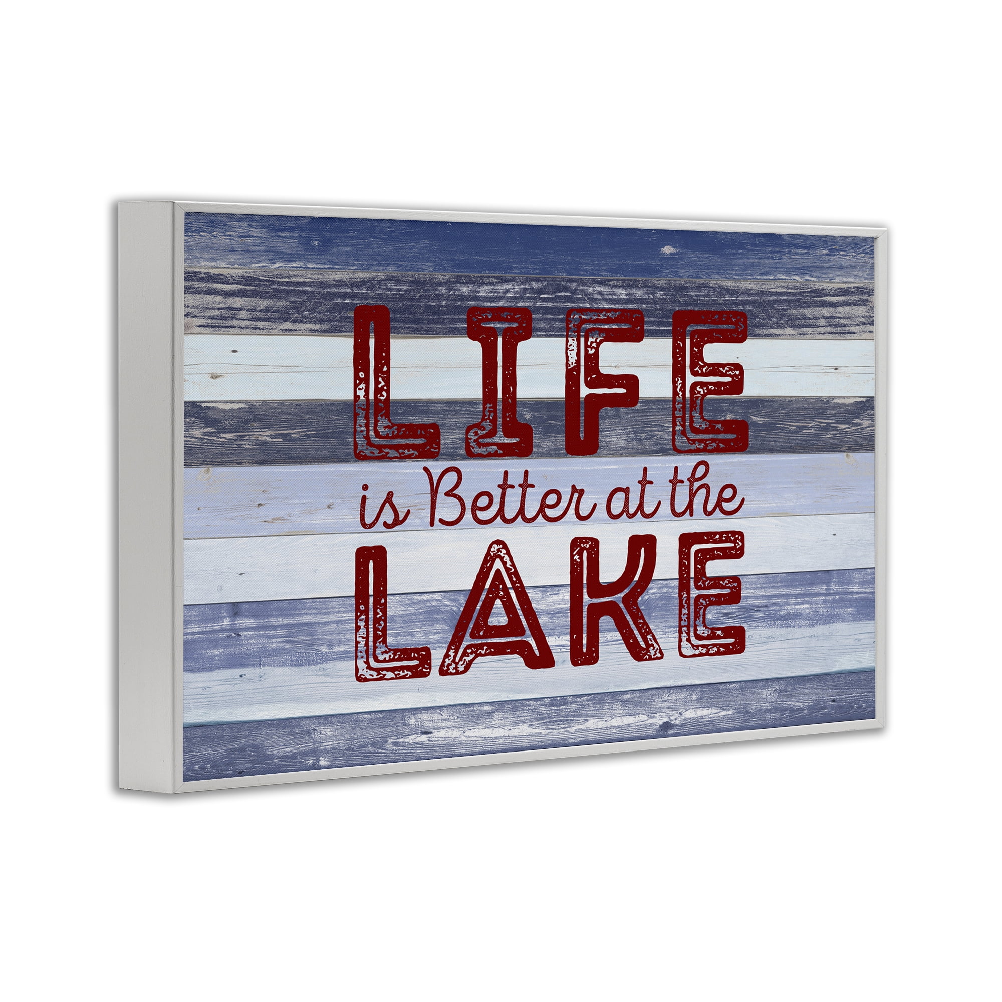 Stupell Industries Life At Lake Striped Coastal Painting White Framed Art Print Wall Art, 30 x 20