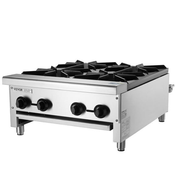 STAWAY Professional Gas Range Stove - 4 Burners Countertop Hot Plate for Fast Cooking - 112,000 BTU, Easy to Clean Stainless Steel, Ideal for Restaurants & Cafeterias