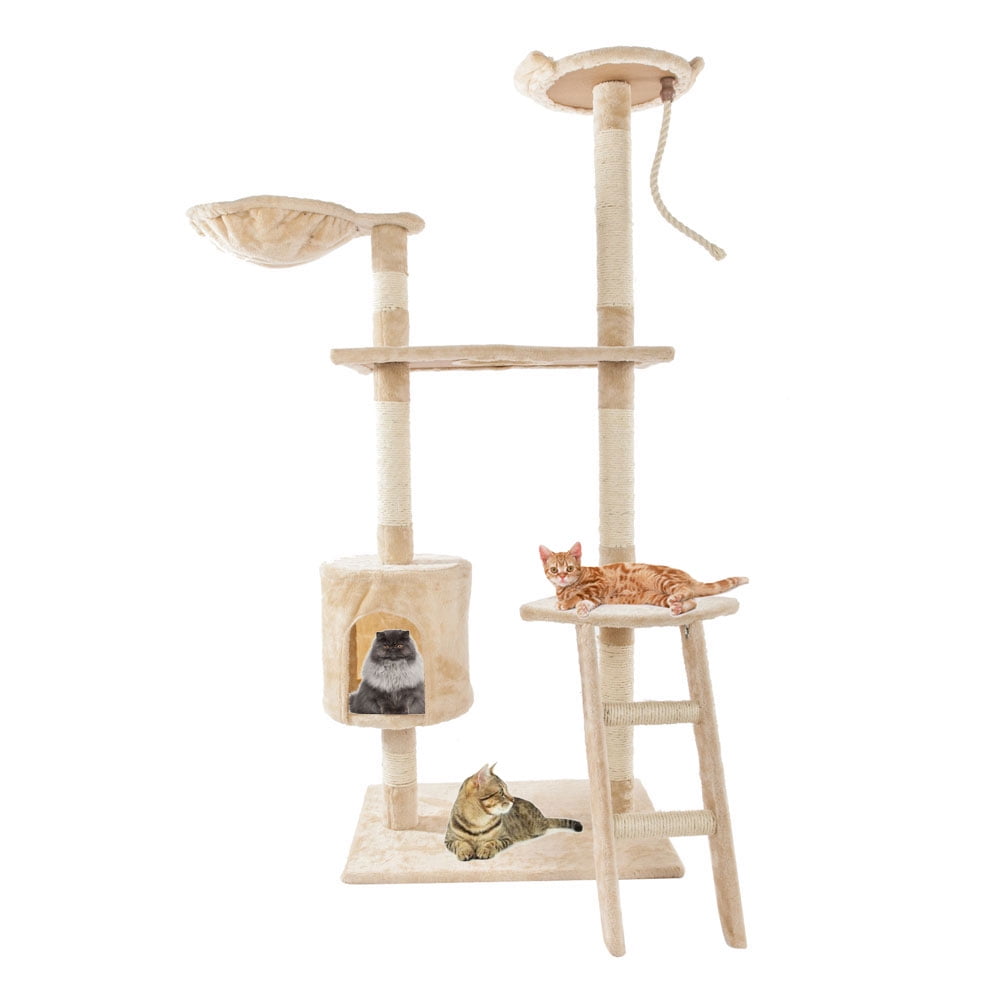 CLEARANCE! 60'' Cat Condo with Dangling Cat Toys, Cat Activity Tree Tower Luxury Condos with