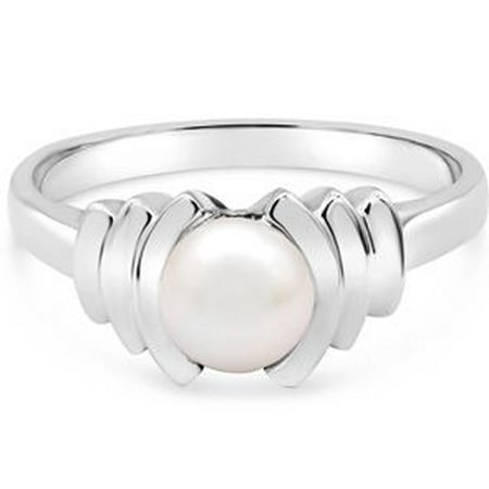 Round Freshwater Cultured Pearl Ring In 14 Karat White Gold Size 5