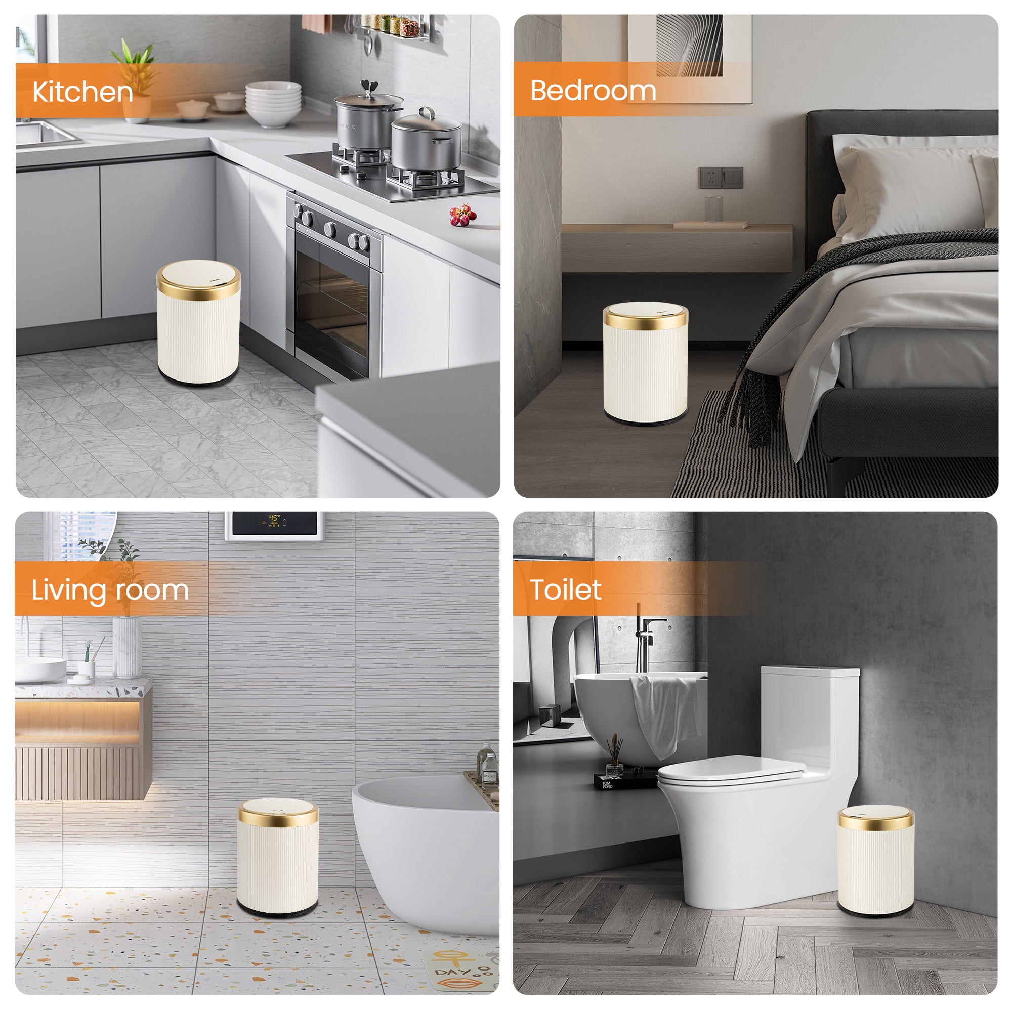 SUSTEAS 3.5 Gallon Motion Sensor Trash Can with Lid, Touchless Automatic Trash Bin for Kitchen and Bathroom