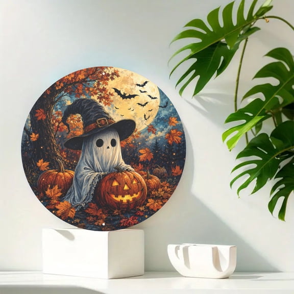 Retro Halloween Pumpkin Round Metal Tin Sign For Fall Porch Door And Home Decor 8x8 Inch Round