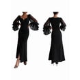 thumbnail image 3 of Women'S Deep V-Neck Slim Fit Bell Sleeve Evening Gown Maxi Dress Formal Party Dress Black XL, 3 of 8