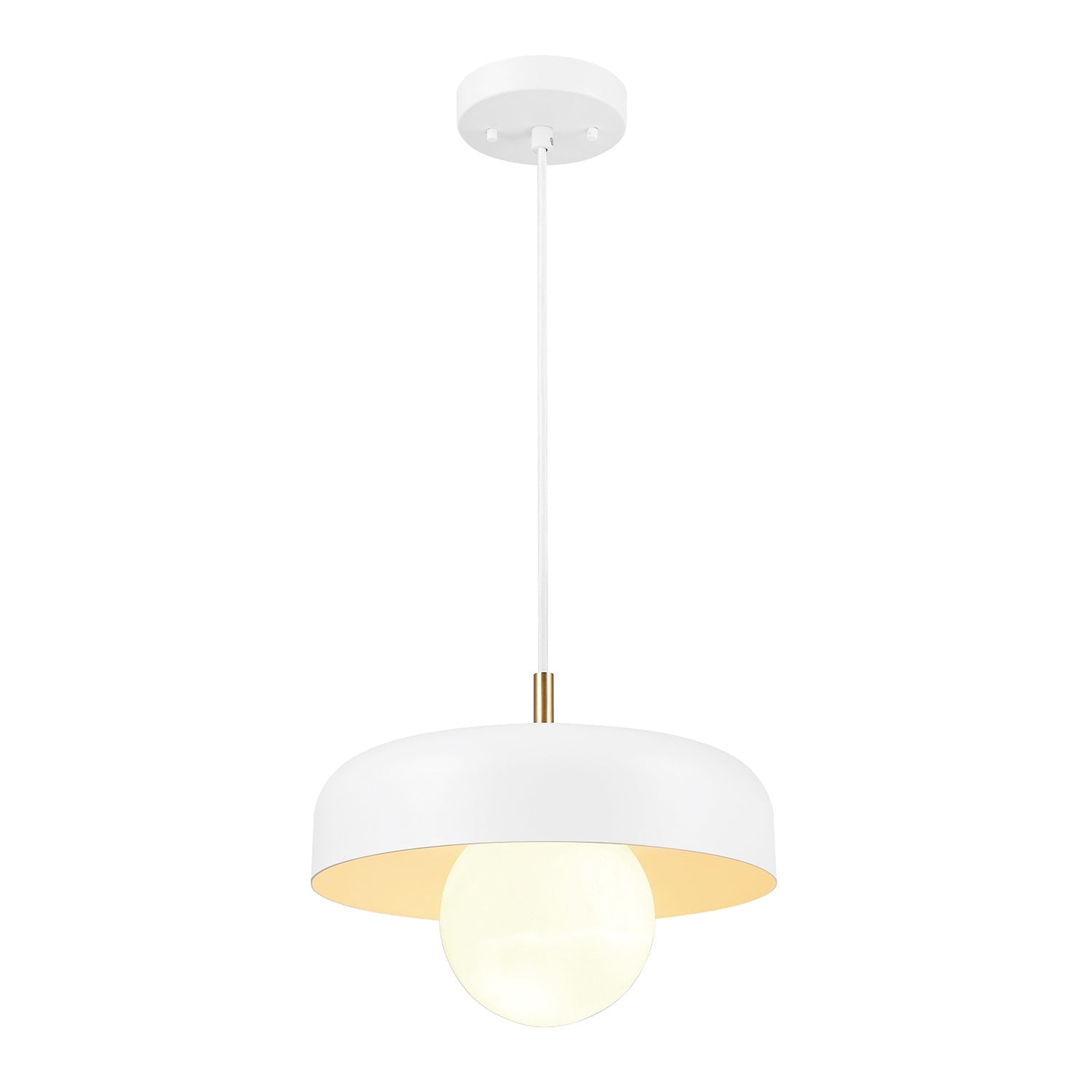 Globe Electric Jackie 1-Light Matte White Pendant with Matte Brass Accents and White Cloth Cord, 60403