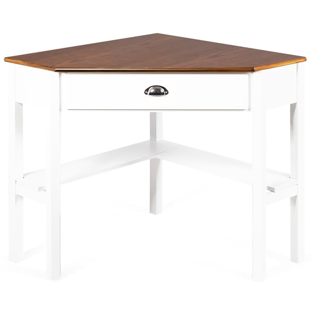 Patiojoy Corner Computer Desk Table Wood Workstation Natural& White