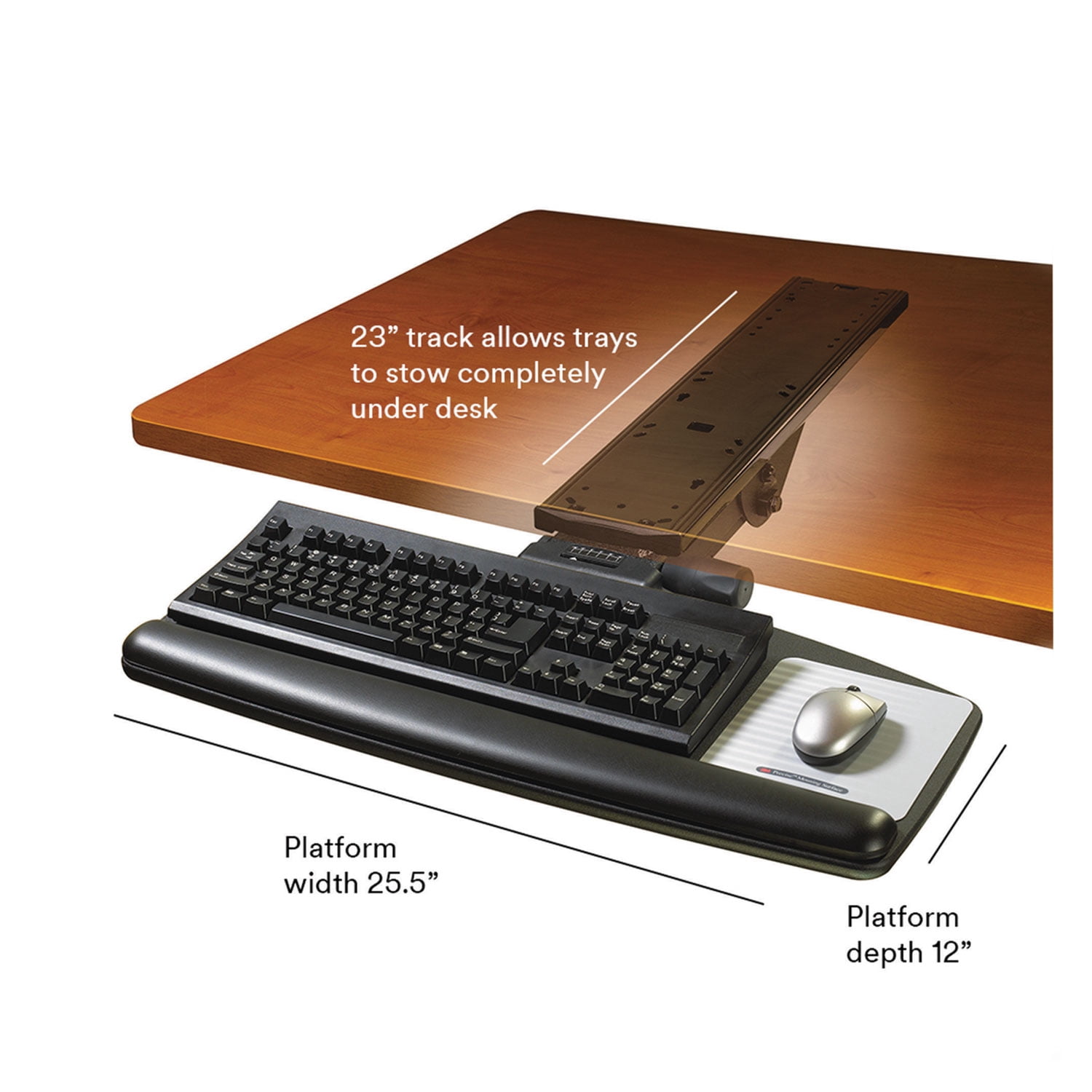3M Sit/Stand Easy Adjust Keyboard Tray, Standard Platform, 25.5w x 12d, Black -MMMAKT170LE