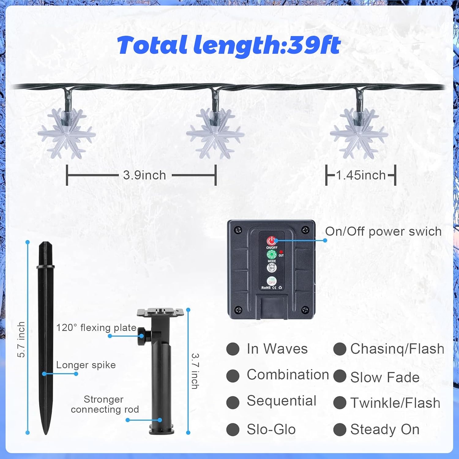 Fohil Solar Christmas Snowflake String Lights 39 Ft photo 2