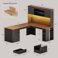 thumbnail image 2 of 67" Farmhouse L Shaped Computer Desk with 3 Drawers and Storage Shelves, Corner Office Desk with LED Lights, Executive Desk, 2 of 7