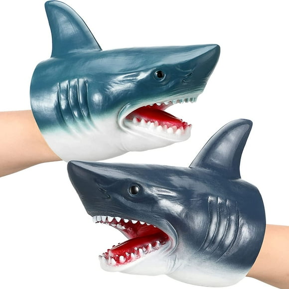Hand Puppet Toys 2 Pack Realistic Animal Shark Hand Puppets Soft Rubber Hand Pup