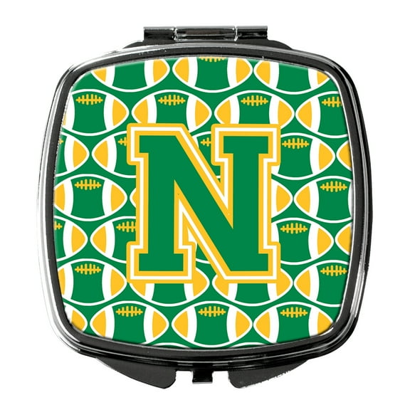 Letter N Football Green and Gold Compact Mirror CJ1069-NSCM