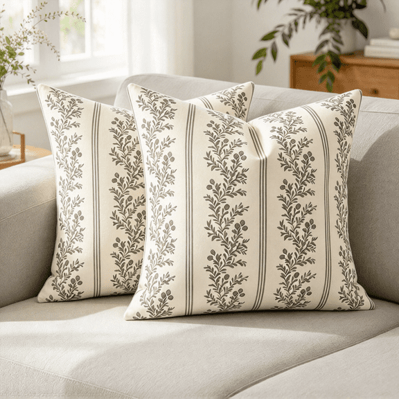 GlamourGaze Vintage 18x18 Pillow Covers Set of 2 - Floral Botanical Print Decorative Throw Cushion Cases for Sofa, Couch, Bed, Living Room Farmhouse Decor