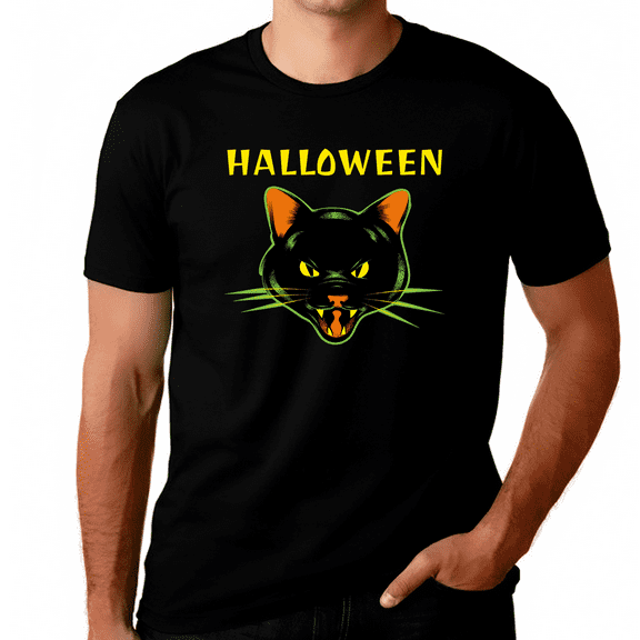 Black Cat Mens Halloween Shirt Funny Halloween Shirts for Men Black Cat Shirt Halloween Clothes for Men