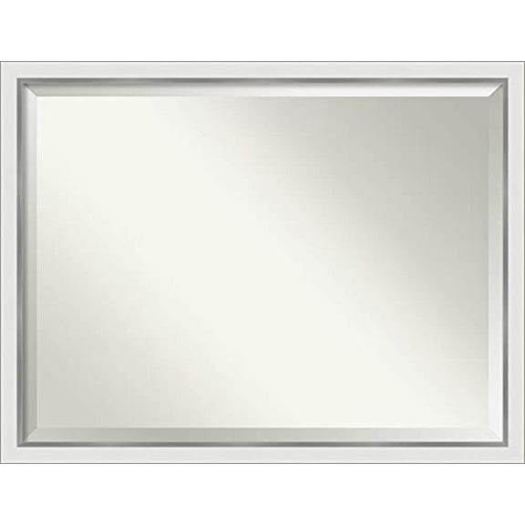 Eva White Silver Narrow Beveled Wood Bathroom Wall Mirror