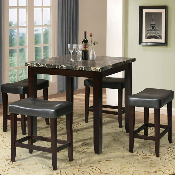 Acme Ainsley 5-Piece Counter-Height Dining Set, Black Faux Marble and ...