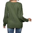 thumbnail image 2 of Women Solid Color Casual Loose Crew Neck Long Sleeve Cable Knit Chunky Pullover Short Sweater with Buttons Green XL, 2 of 7