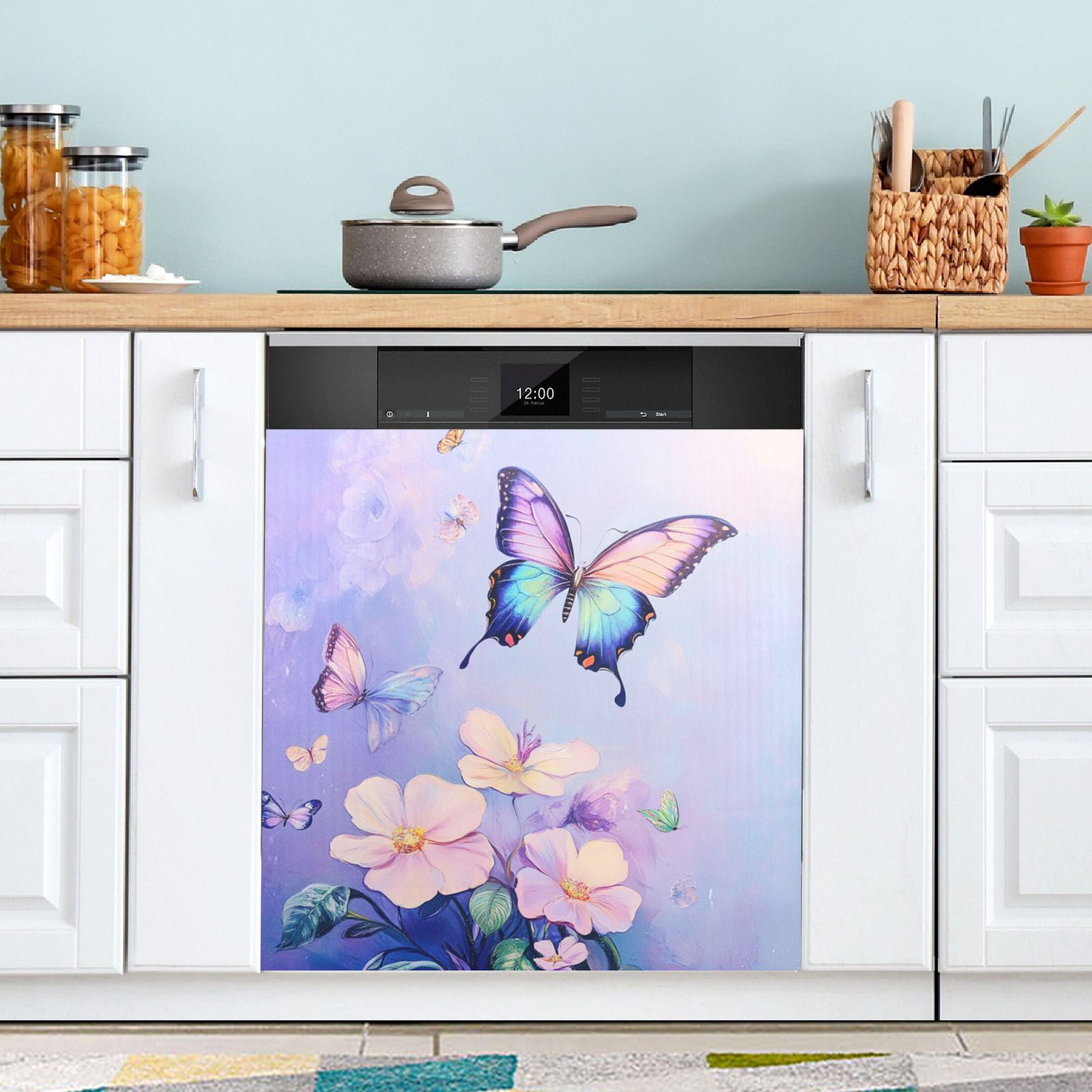 Dishwasher Magnetic Sticker 23x26 Inch Refrigerator Magnetic Sticker Washing Machine Magnetic Sticker Kitchen Panel Magnetic Sticker Home Decor Light Purple Rainbow Butterfly