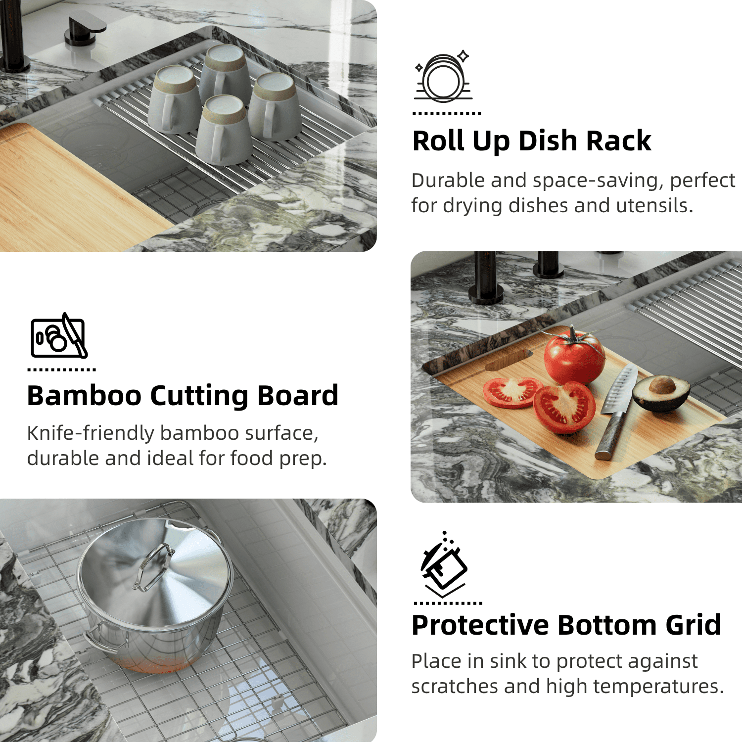 Los Flexi 30” × 19” White Kitchen Sink Fireclay Workstation Offset Drain Dual Mount Installation Deep Single Bowl Drying Rack Cutting Board Included