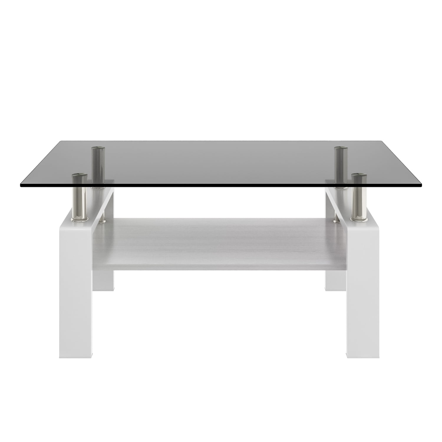 Rectangle Coffee Table, Modern Tempered Glass and MDF Living Room Table