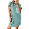 thumbnail image 3 of Women Casual Summer Crewneck Short Sleeve Ribbed Mini Tshirt Dress,S-XXL, 3 of 6
