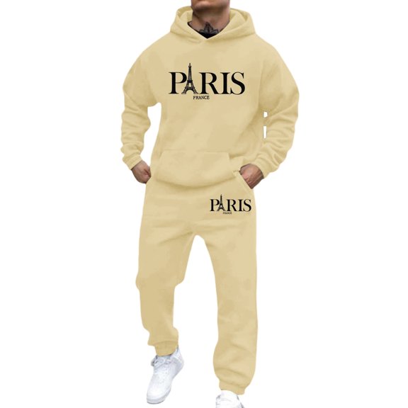 Curuila Sweatsuits Mens 2 Piece Outfit With Pocket Long Sleeve Letter Print Hooded Sweatshirt With Sweatpants Everyday Wear Comfort Tracksuit Size 3Xl