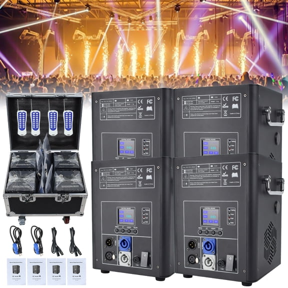 4PCS Large Cold Spark Machine DMX512 Firework Machine  for Wedding Stage Party DJ Disco,Black with FlightCase