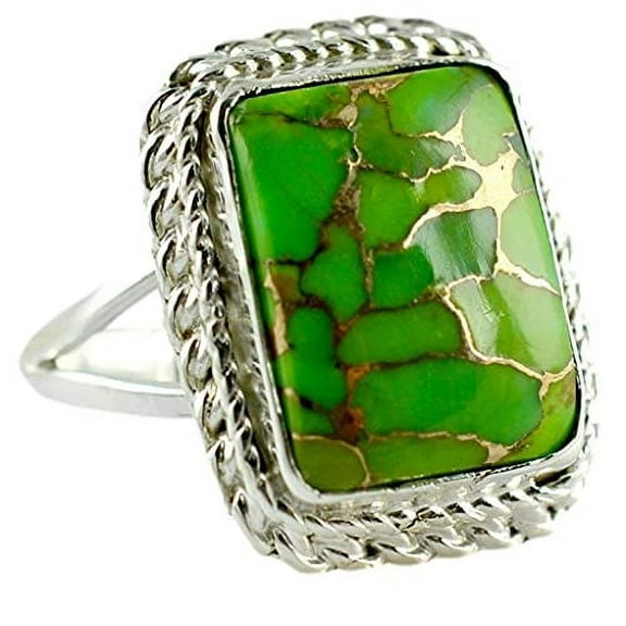 Navya Craft Green Copper Turquoise 925 Sterling Silver Handmade Women Statement Ring Size 11.5