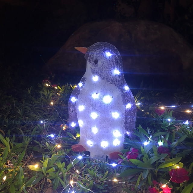 Xihbxyly Adornos de Pingüinos Iluminados, Diseño Acrílico Brillante, Luces Led a Pilas, Decoración Festiva para Exteriores, Decoración de Jardín Invernal, Fiesta Navideña, Juego de 3, Tamaño 35 Cm