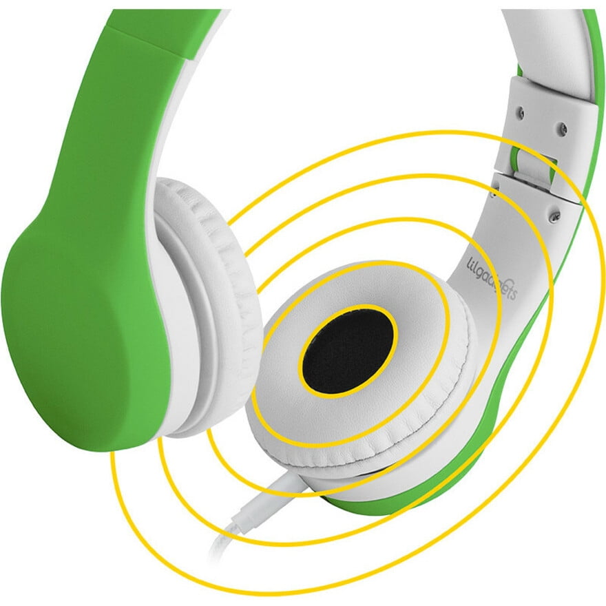LilGadgets Connect+ Kids Wired Headphones with Microphone, Volume Limiting for Safe Listening, Adjustable Headband, Cushioned Earpads to ensure Comfort, For Kids, Toddlers, Boys & Girls, Green
