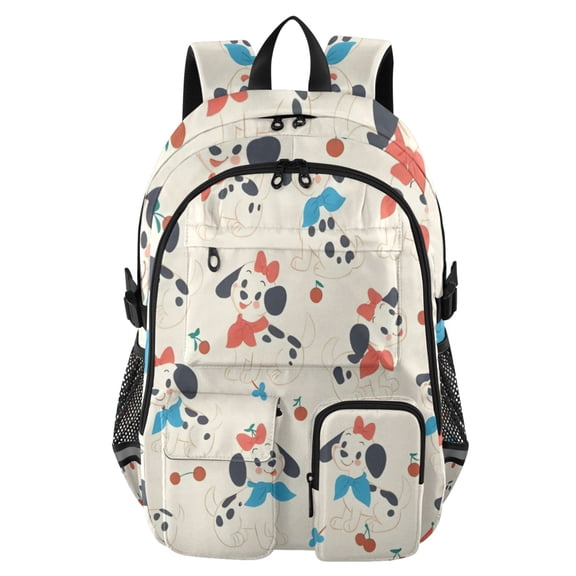 DIXRUYEE Red Bow Dalmatian Backpack for School 14”Laptop Compatible with Reflective Safety Strips