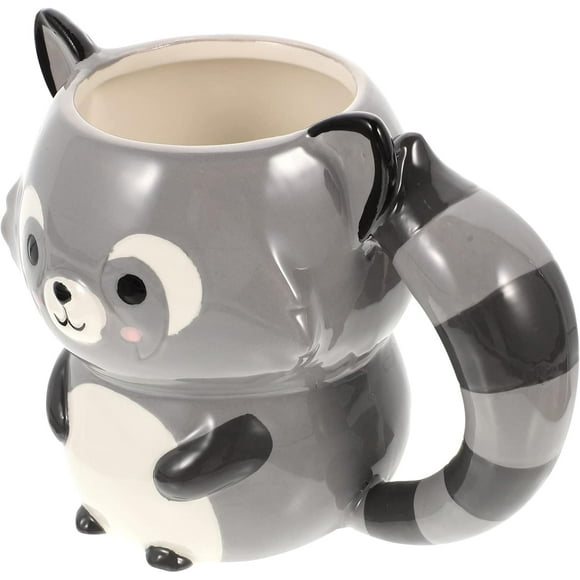 Cute Raccoon Ceramic Coffee Mug Tea Milk Beer Cup Tiki Mugs Cartoon Handmade Mug for Raccoon Lover Valentines Day Decor Grey