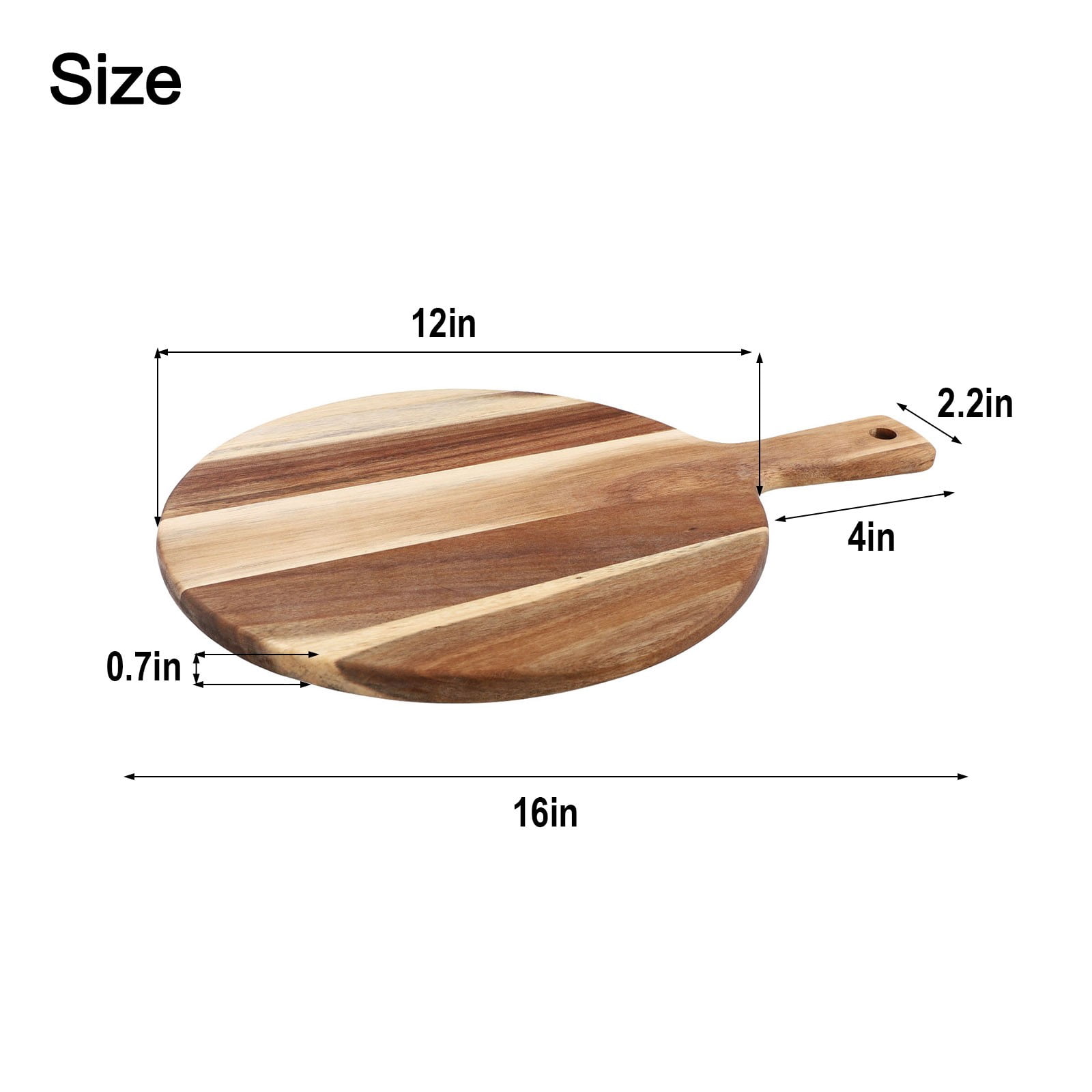 BCLONG Acacia Wood Cutting board pizza tray - 16 Inch Round Cutting Board with Handle