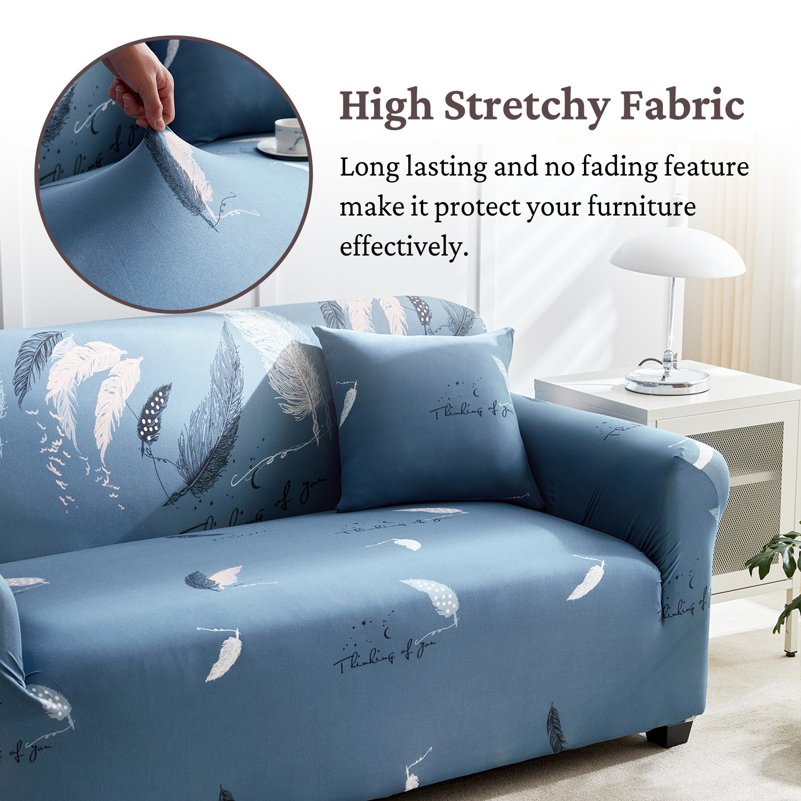 HonorHut Printed Sofa Cover Full Wrap Stretch Couch Covers Polyester Loveseat Non-Slip Slipcovers Washable Sofa Throw for Pet Hair Spill Resistance Sofa Clothes Cover Grayish Blue