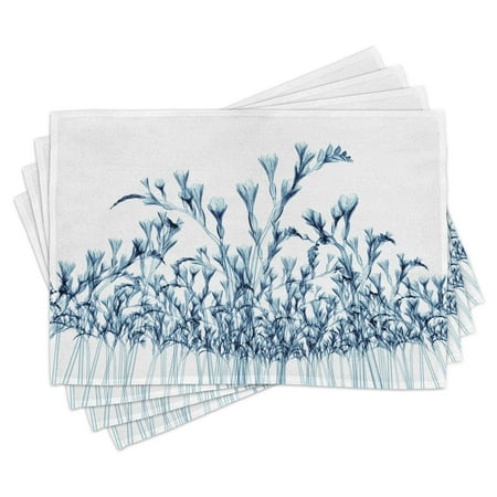 

Flower Placemats Set of 4 Various Sized Flowers in Nature Bottom to Top X-ray Image Creative Artful Design Washable Fabric Place Mats for Dining Room Kitchen Table Decor Teal White by Ambesonne