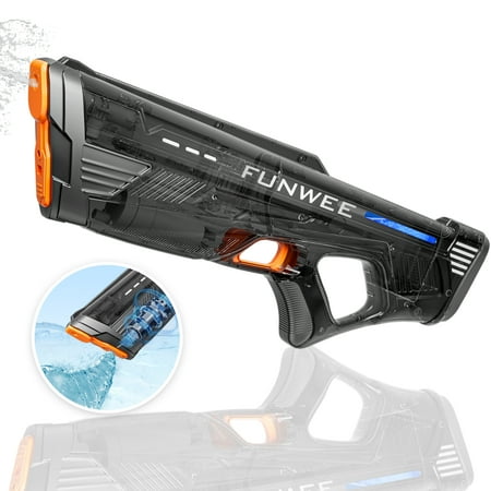 FUNWEE-Electric Water Guns for Adults & Kids, Automatic Water Reload & Shooting over 250 Blasts Water Blaster Squirt Guns up to 28 ft Long Range, Transparent Black