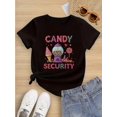 thumbnail image 1 of Camiseta de manga corta 100 % algodón para niña - Estampado gráfico Candy Security, cuello redondo, cómoda para todo el año, corte regular (6-14 años), ropa para niña, colores vibrantes, 1 of 4