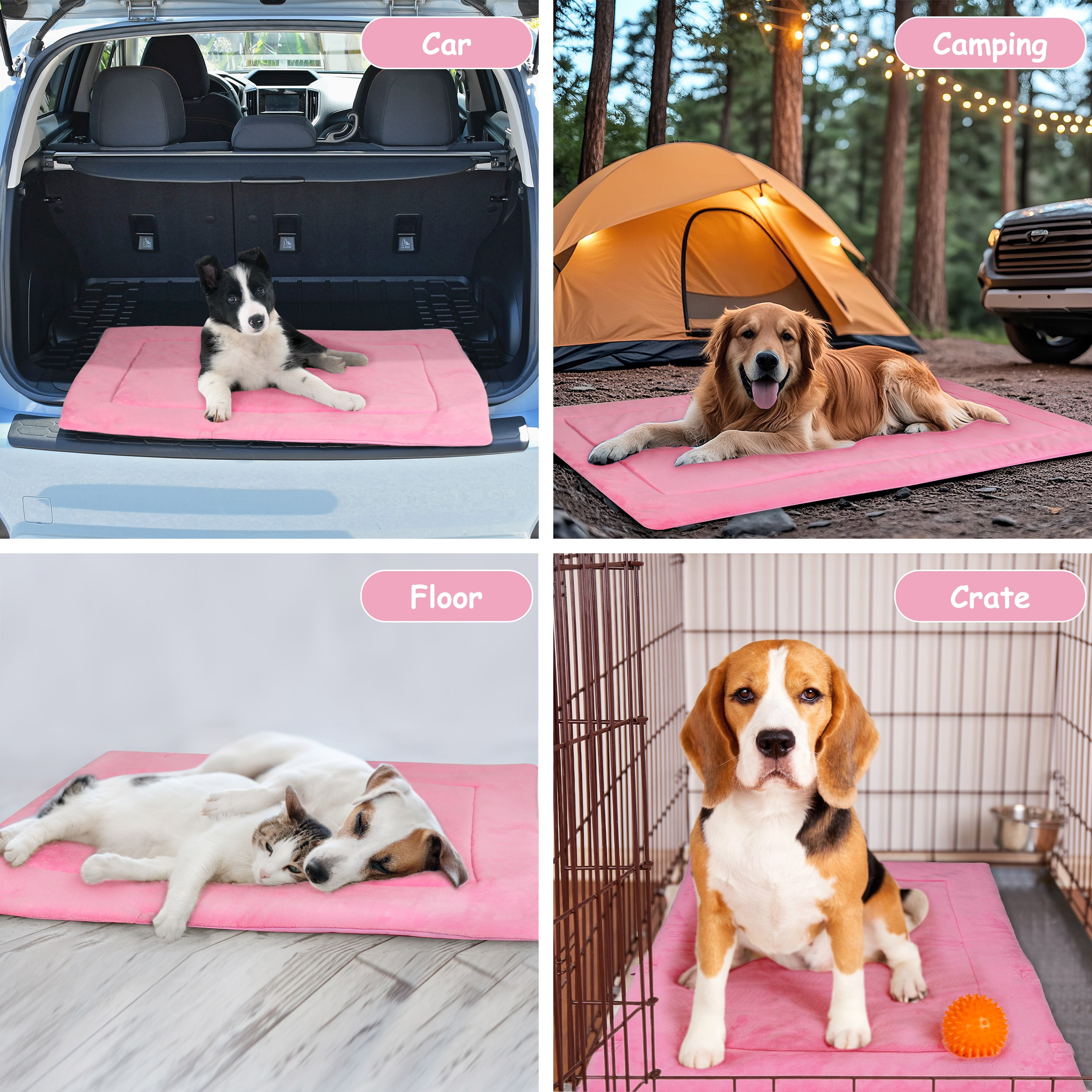 Kritter Planet Reversible Waterproof Foldable Dog Bed Pad for Camping & Travel, Portable Roll-Up Dog Bed Car Seat Pet Cushion Mat with Handles for Small & Medium Dogs, Indoor & Outdoor Use