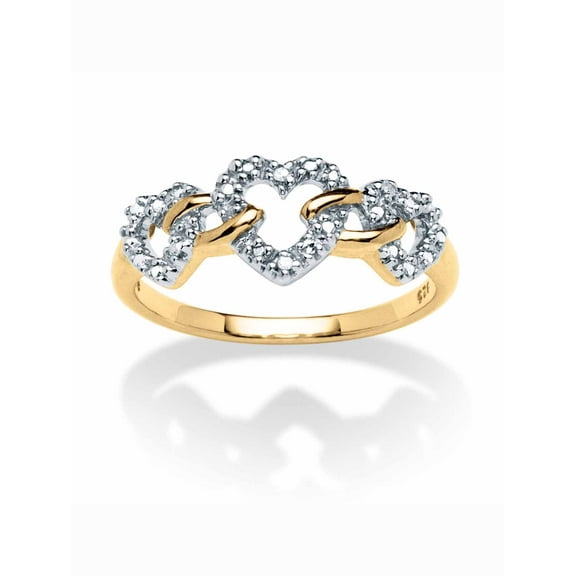 PalmBeach Jewelry Diamond Accent Triple Heart Link Ring in 18k Gold-plated Sterling Silver