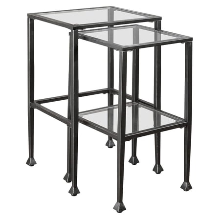 Coaster Home Furnishings - Leilani - 2-Piece Glass Top Nesting Table Set with Metal Frame and Glass Shelves - Rustic - Living Room - Black - 901073