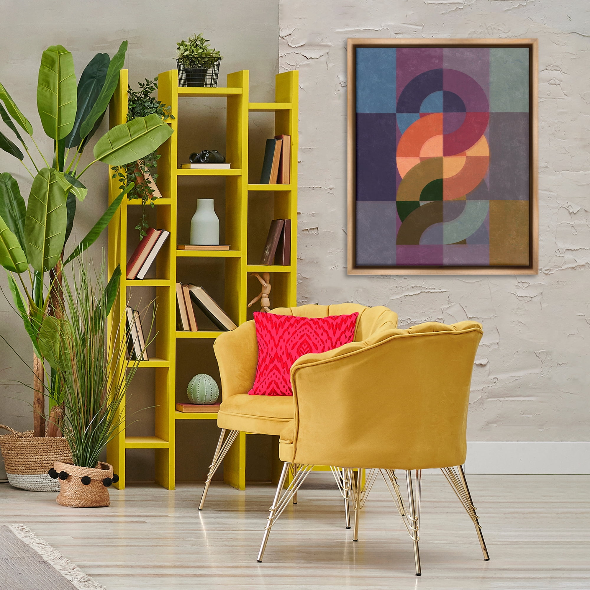 Stupell Industries Modern Interlocking Circles Abstract Painting Brown Floater Framed Canvas Art Print Wall Art, 25 x 31