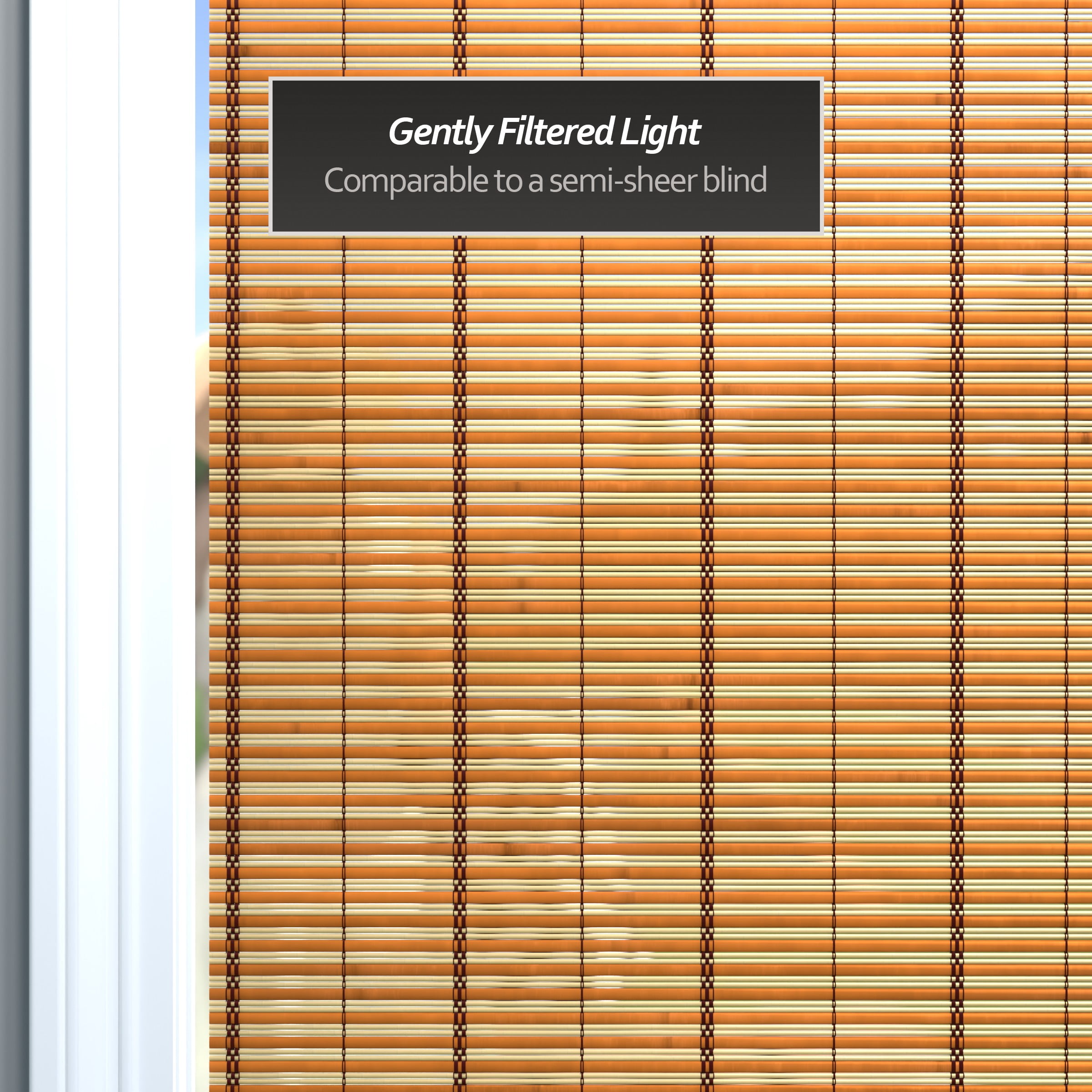 Red Lantern Burnt Bamboo Cordless Window Shade - Two-tone Honey 48" W