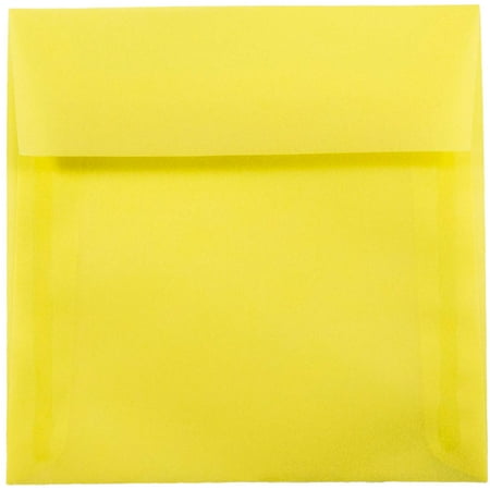 UPC: 0707152643139 | JAM 5.5×5.5 Translucent Envelopes  Yellow  50/Pack  Primary Yellow