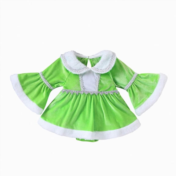 mgoYE Newborn Infant Baby Girl Christmas Clothes 3 6 9 12 18M Romper Dress Trim Velvet Jumpsuit Bodysuit(Green,3-6 Months)
