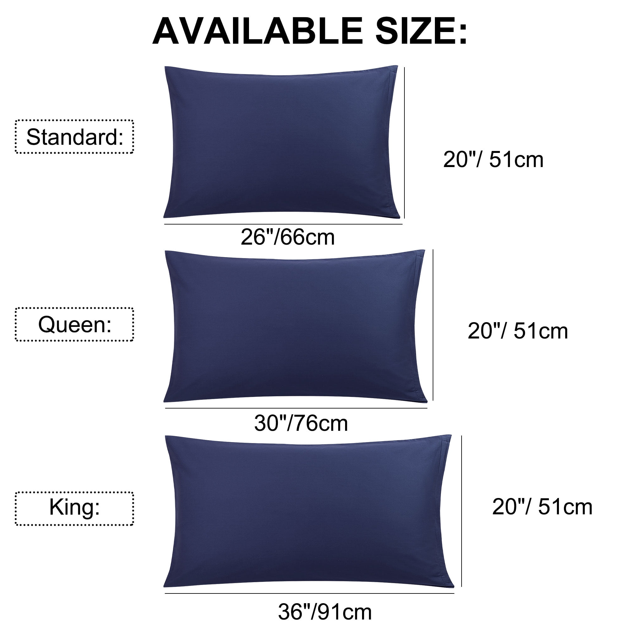 Unique Bargains Breathable Zipper Closure Cotton Pillowcases 2 Pcs Navy Blue Queen