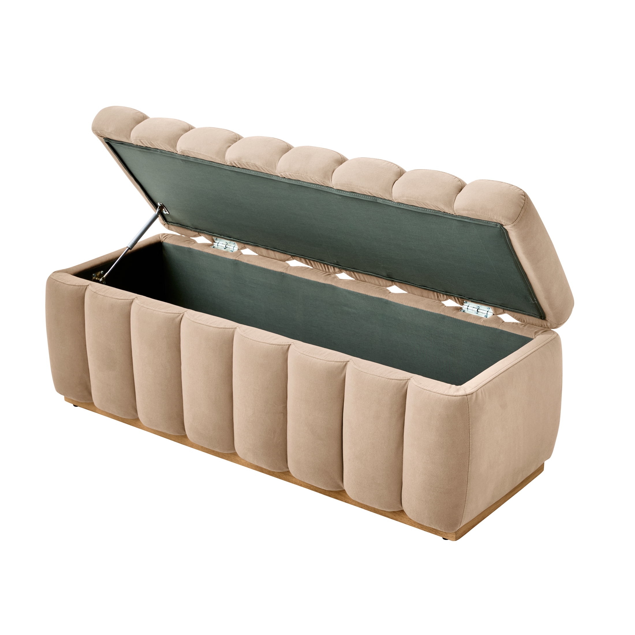 Better Homes & Gardens Lillian Channel Tufted Storage Bench, 47.24 in, Beige Velvet
