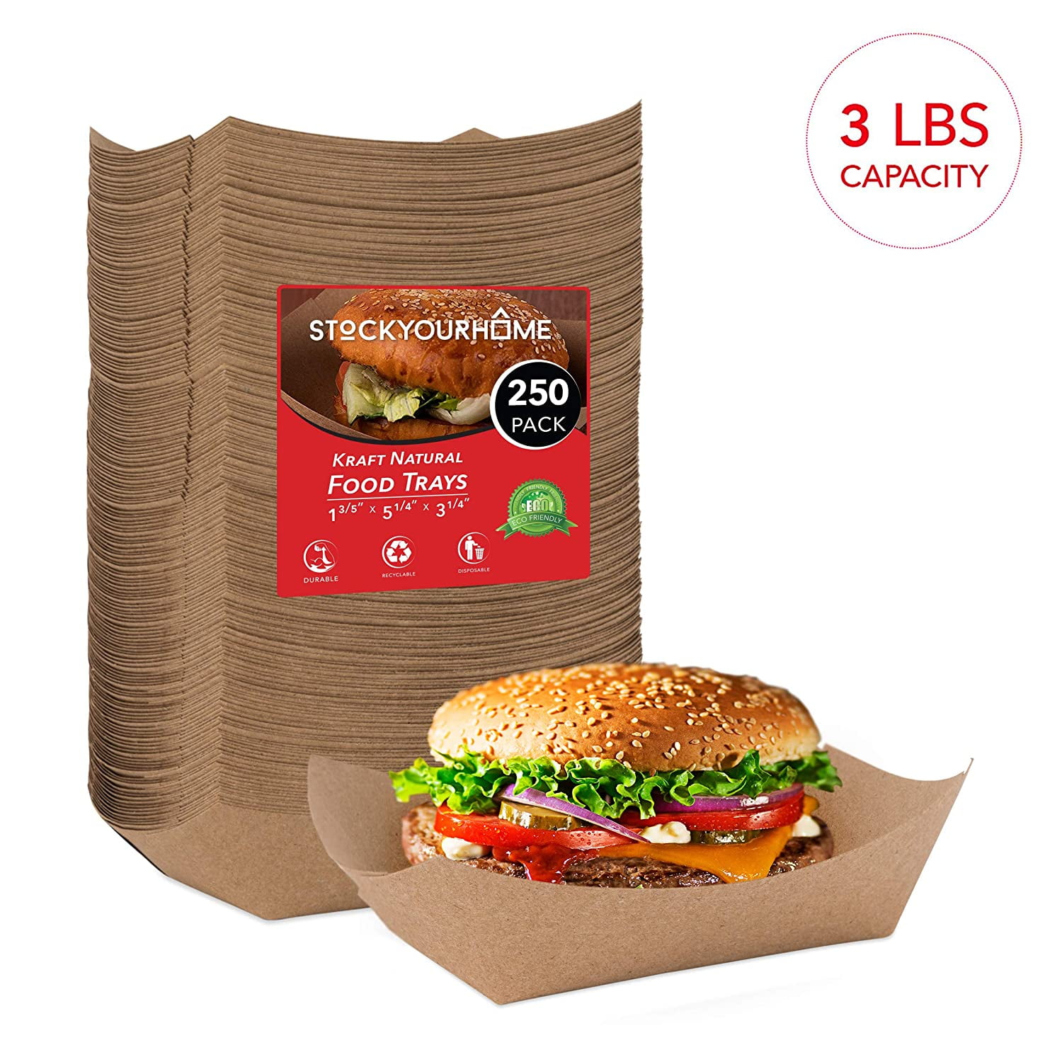 Stock Your Home Paper Food Boats (250 Pack) Disposable Brown Tray 3lb