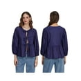 thumbnail image 3 of Argulvti Women Basic Tie Front Tops Casual Solid Color Loose 3/4 Sleeve Shirt Cardigan, 3 of 8