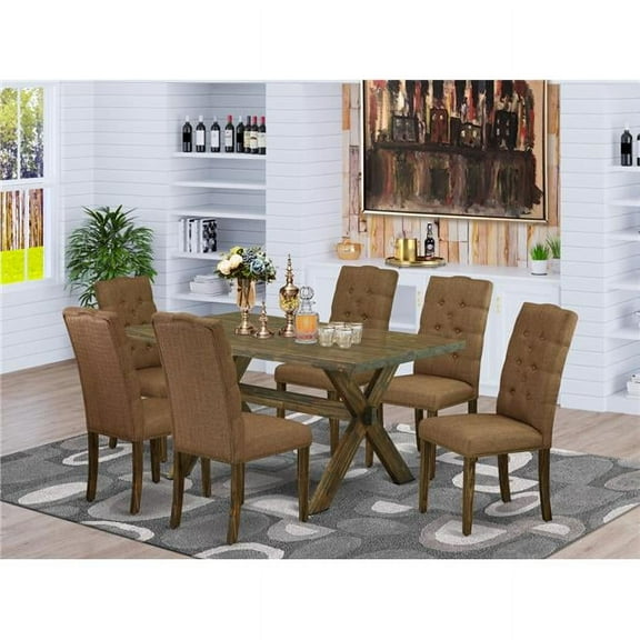 7 Piece X-Style Rectangular Dining Table Set - Brown Smoke