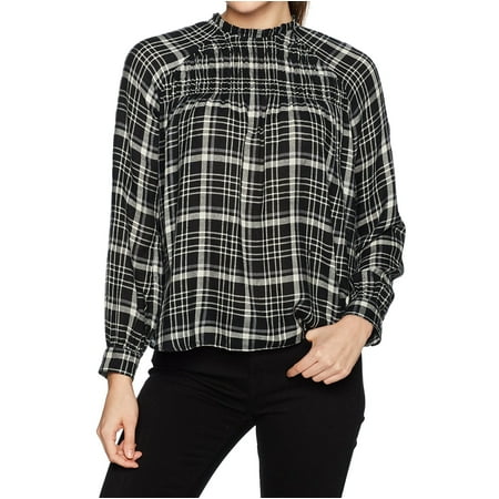 Womens Medium High-Neck Plaid Knit Top M